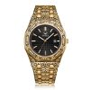 Vintage Engraved Octagon Men’s Quartz Watch, Waterproof Metal Bracelet Wristwatch with Calendar, Luxury Retro Carved Business Watch