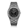 Vintage Engraved Octagon Men’s Quartz Watch, Waterproof Metal Bracelet Wristwatch with Calendar, Luxury Retro Carved Business Watch