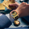 Men's Rainbow Bezel Silicone Strap Watch, Waterproof Luxury Business Quartz Wristwatch, Casual Colorful Dial Gift for Men