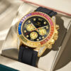 Men's Rainbow Bezel Silicone Strap Watch, Waterproof Luxury Business Quartz Wristwatch, Casual Colorful Dial Gift for Men