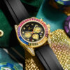 Men's Rainbow Bezel Silicone Strap Watch, Waterproof Luxury Business Quartz Wristwatch, Casual Colorful Dial Gift for Men