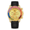 Men's Rainbow Bezel Silicone Strap Watch, Waterproof Luxury Business Quartz Wristwatch, Casual Colorful Dial Gift for Men