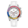 Men's Rainbow Bezel Silicone Strap Watch, Waterproof Luxury Business Quartz Wristwatch, Casual Colorful Dial Gift for Men