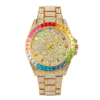Luxury Gold Full Diamond Rainbow Treasure Circle Quartz Watch Fashion Trend Watch with Diamond Inlaid Waterproof Calendar Steel Strip Watch