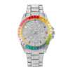 Luxury Gold Full Diamond Rainbow Treasure Circle Quartz Watch Fashion Trend Watch with Diamond Inlaid Waterproof Calendar Steel Strip Watch