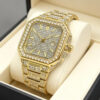 Full Diamond Octagonal Watch, Men's and Women's Steel Strap, Waterproof Calendar, Hip-Hop Rap Style, Quartz Watch