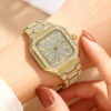 Full Diamond Octagonal Watch, Men's and Women's Steel Strap, Waterproof Calendar, Hip-Hop Rap Style, Quartz Watch
