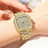 Full Diamond Octagonal Watch, Men's and Women's Steel Strap, Waterproof Calendar, Hip-Hop Rap Style, Quartz Watch