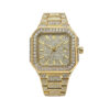 Full Diamond Octagonal Watch, Men's and Women's Steel Strap, Waterproof Calendar, Hip-Hop Rap Style, Quartz Watch