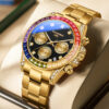 Luxury Rainbow Crystal Circle Men's Watch Gold Inlaid Diamond Watch Waterproof Stainless Steel Quartz Men's Watch