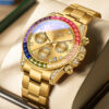Luxury Rainbow Crystal Circle Men's Watch Gold Inlaid Diamond Watch Waterproof Stainless Steel Quartz Men's Watch