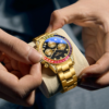 Luxury Rainbow Crystal Circle Men's Watch Gold Inlaid Diamond Watch Waterproof Stainless Steel Quartz Men's Watch