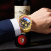 Luxury Rainbow Crystal Circle Men's Watch Gold Inlaid Diamond Watch Waterproof Stainless Steel Quartz Men's Watch