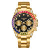 Luxury Rainbow Crystal Circle Men's Watch Gold Inlaid Diamond Watch Waterproof Stainless Steel Quartz Men's Watch