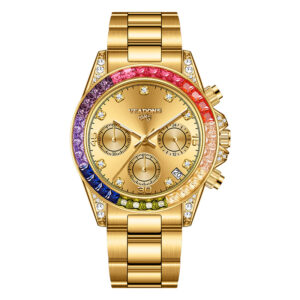 Luxury Rainbow Crystal Circle Men's Watch Gold Inlaid Diamond Watch Waterproof Stainless Steel Quartz Men's Watch