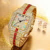 Full Diamond Square Quartz Watch, Color Roman Digital Gold Luxury Fashion Men's Quartz Watch