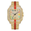 Full Diamond Square Quartz Watch, Color Roman Digital Gold Luxury Fashion Men's Quartz Watch