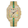 Full Diamond Square Quartz Watch, Color Roman Digital Gold Luxury Fashion Men's Quartz Watch