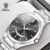 Rokyn Sunburst Dial Men Watch Stainless Steel Band Waterproof Date Business Quartz Wristwatch