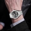 Rokyn Sunburst Dial Men Watch Stainless Steel Band Waterproof Date Business Quartz Wristwatch