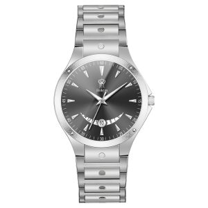 Rokyn Sunburst Dial Men Watch Stainless Steel Band Waterproof Date Business Quartz Wristwatch