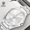 Rokyn Sunburst Dial Men Watch Stainless Steel Band Waterproof Date Business Quartz Wristwatch