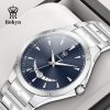 Rokyn Sunburst Dial Men Watch Stainless Steel Band Waterproof Date Business Quartz Wristwatch