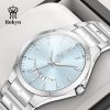 Rokyn Sunburst Dial Men Watch Stainless Steel Band Waterproof Date Business Quartz Wristwatch