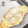 Rokyn Sunburst Dial Men Watch Stainless Steel Band Waterproof Date Business Quartz Wristwatch
