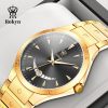 Rokyn Sunburst Dial Men Watch Stainless Steel Band Waterproof Date Business Quartz Wristwatch