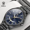 Rokyn Sunburst Dial Men Watch Stainless Steel Band Waterproof Date Business Quartz Wristwatch