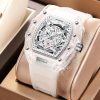 Tonneau Skeleton Men's Watch, Transparent Case, Silicone Band, Waterproof Sports Quartz Wristwatch