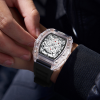 Tonneau Skeleton Men's Watch, Transparent Case, Silicone Band, Waterproof Sports Quartz Wristwatch