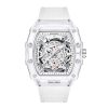Tonneau Skeleton Men's Watch, Transparent Case, Silicone Band, Waterproof Sports Quartz Wristwatch