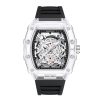Tonneau Skeleton Men's Watch, Transparent Case, Silicone Band, Waterproof Sports Quartz Wristwatch