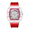 Tonneau Skeleton Men's Watch, Transparent Case, Silicone Band, Waterproof Sports Quartz Wristwatch