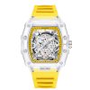 Tonneau Skeleton Men's Watch, Transparent Case, Silicone Band, Waterproof Sports Quartz Wristwatch