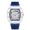 Tonneau Skeleton Men's Watch, Transparent Case, Silicone Band, Waterproof Sports Quartz Wristwatch