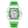 Tonneau Skeleton Men's Watch, Transparent Case, Silicone Band, Waterproof Sports Quartz Wristwatch