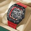 Men's Tonneau Skeleton Quartz Watch, Silicone Strap Waterproof Sports Fashion Wristwatch