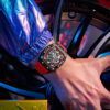 Men's Tonneau Skeleton Quartz Watch, Silicone Strap Waterproof Sports Fashion Wristwatch