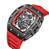 Men's Tonneau Skeleton Quartz Watch, Silicone Strap Waterproof Sports Fashion Wristwatch