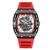 Men's Tonneau Skeleton Quartz Watch, Silicone Strap Waterproof Sports Fashion Wristwatch