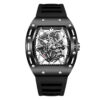 Men's Tonneau Skeleton Quartz Watch, Silicone Strap Waterproof Sports Fashion Wristwatch