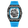 Men's Tonneau Skeleton Quartz Watch, Silicone Strap Waterproof Sports Fashion Wristwatch