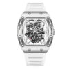 Men's Tonneau Skeleton Quartz Watch, Silicone Strap Waterproof Sports Fashion Wristwatch