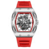 Men's Tonneau Skeleton Quartz Watch, Silicone Strap Waterproof Sports Fashion Wristwatch