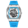 Men's Tonneau Skeleton Quartz Watch, Silicone Strap Waterproof Sports Fashion Wristwatch