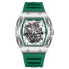 Men's Tonneau Skeleton Quartz Watch, Silicone Strap Waterproof Sports Fashion Wristwatch