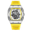 Men's Tonneau Skeleton Quartz Watch, Silicone Strap Waterproof Sports Fashion Wristwatch